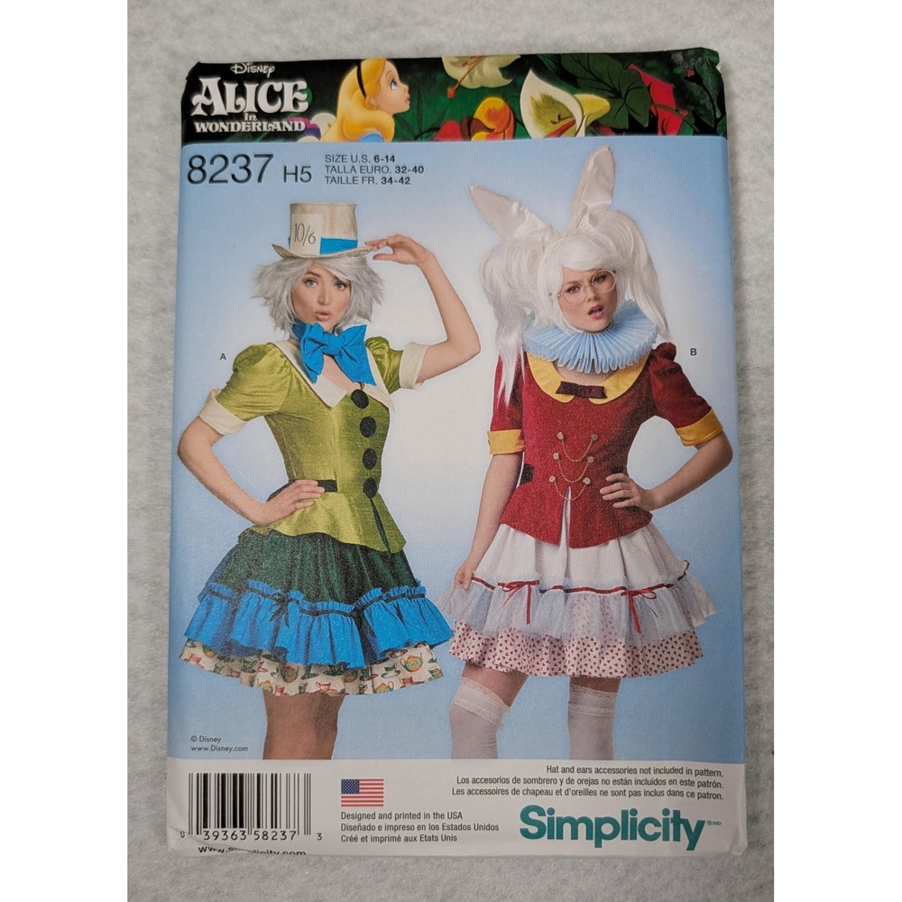 Simplicity 8237 Disney Alice in Wonderland Mad Hatter White Rabbit Pattern 6-14